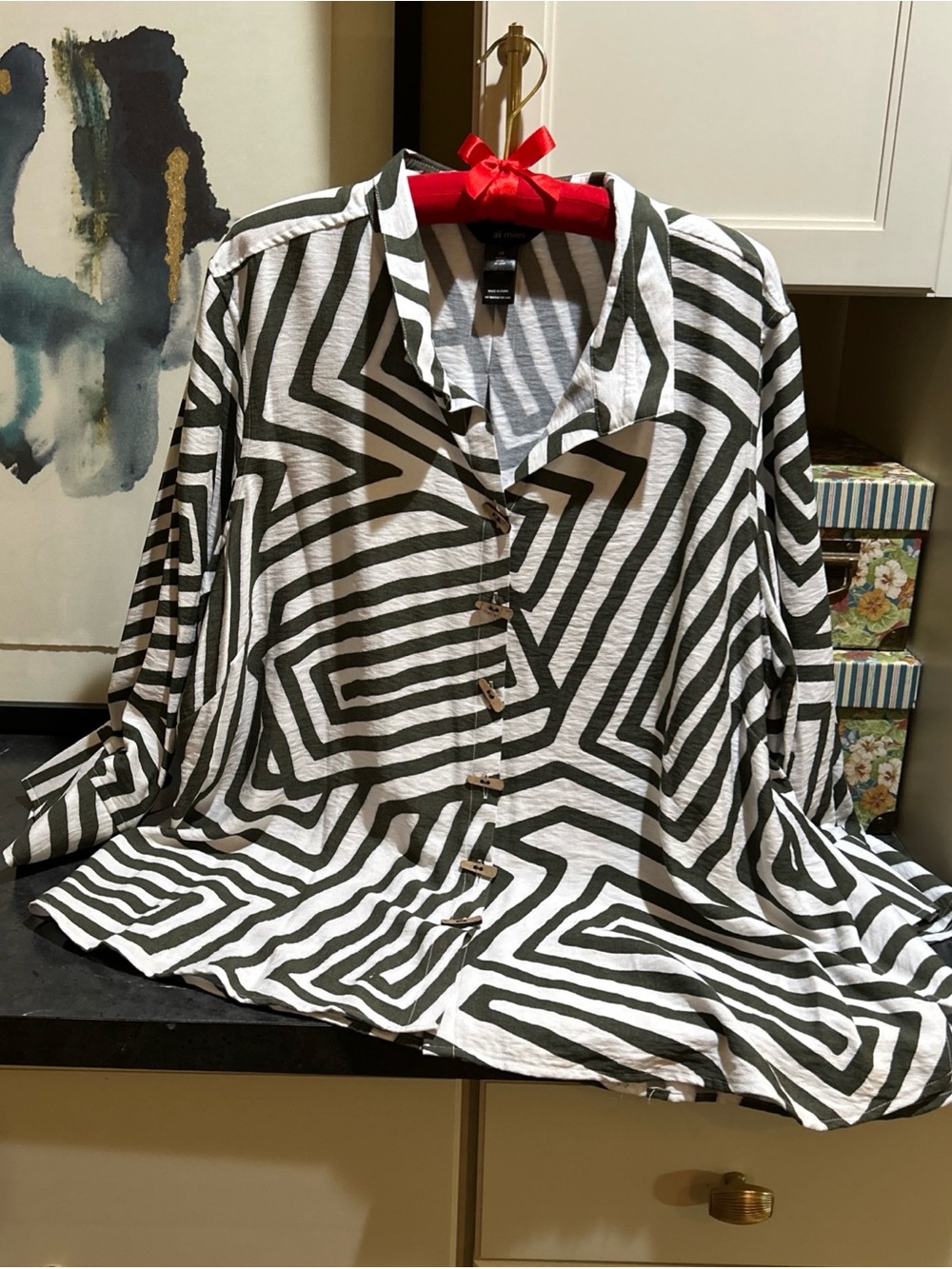 NWT $79 Ali Miles Geometric 3/4 Sleeve Wire Collar Top Shirt Soft White 2X Plus